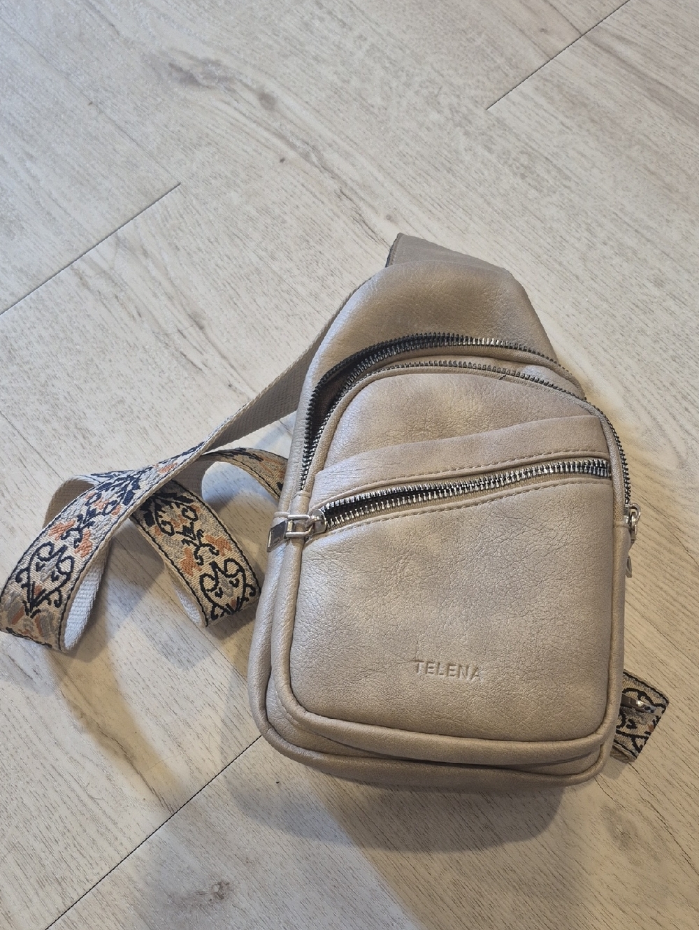 Telena Taupe Crossbody Sling Bag with Decorative Strap